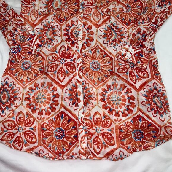 Jude Connally Callie Tunic Top Size S Orange Floral Long Sleeve Button Up Artsy - Picture 4 of 13